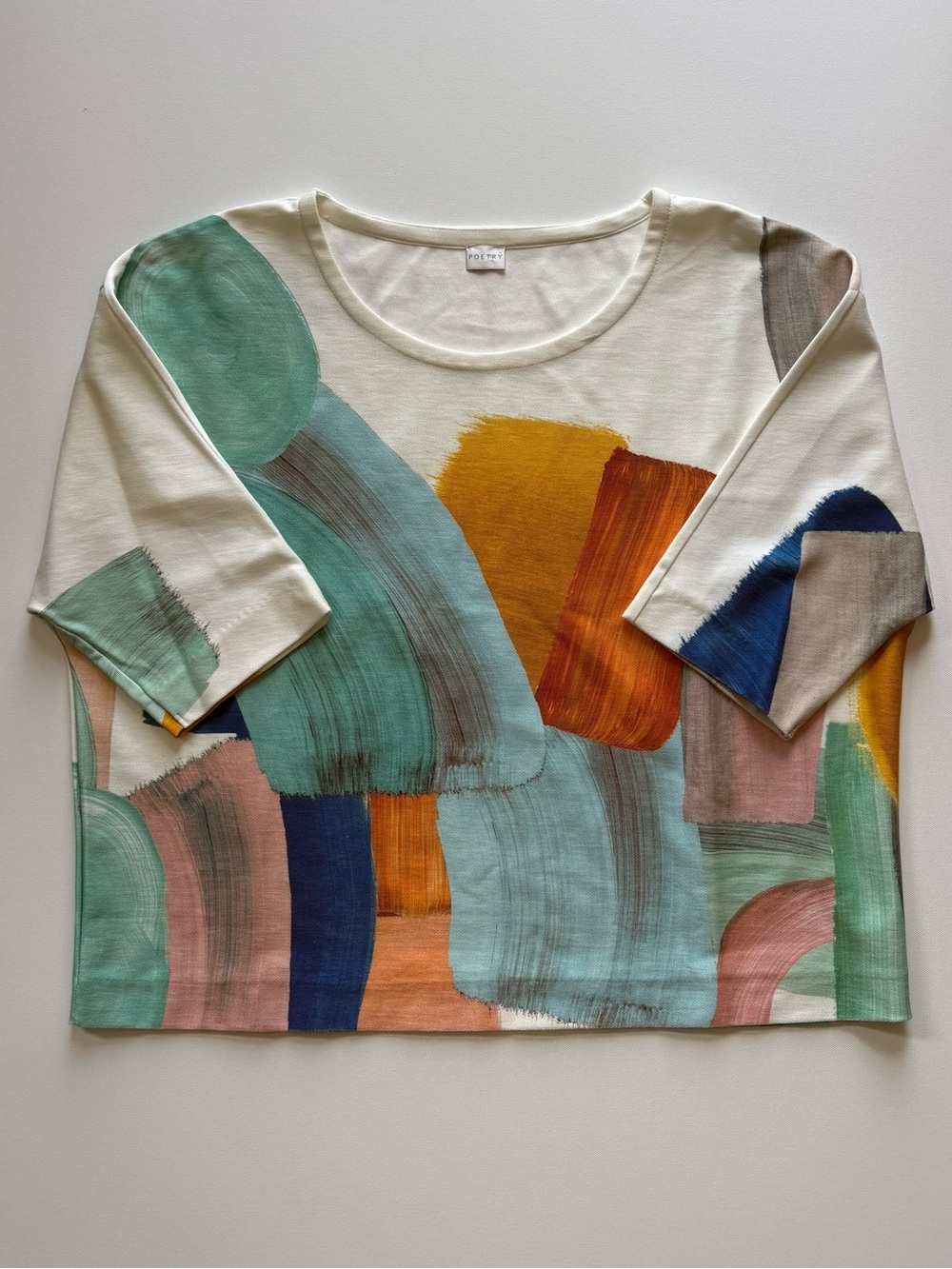 Poetry Womens 12 Organic Cotton Abstract Brushstroke Top Boxy Boho